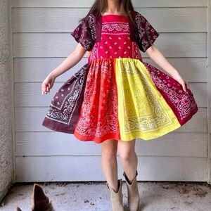 Handmade Bandana Dress SKU 9484 Short Red Maroon